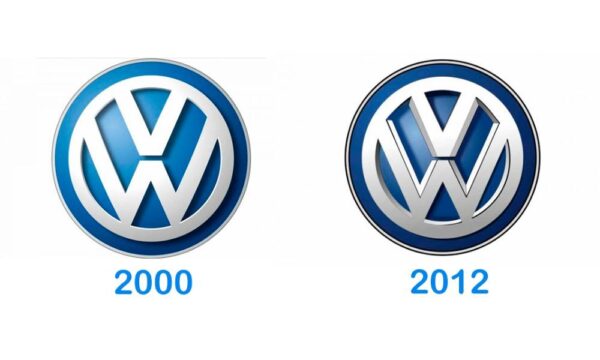 imagen donde se ve la comparación entre loa logos de la reconocida marca alemana de automóviles volkswagen  de 200 y de 2012.| Mycaready Technologies