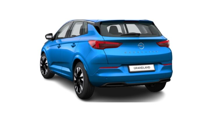 Imagen trasera del modelo de coche Opel Grandland 1.5 GS Line de color azul, con cambio automático y motor diesel.