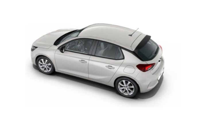 Imagen desde arriba del modelo de coche Opel Corsa Edition 1.2 T en color blanco con cambio manual y motor gasolina 74kw (100cv).