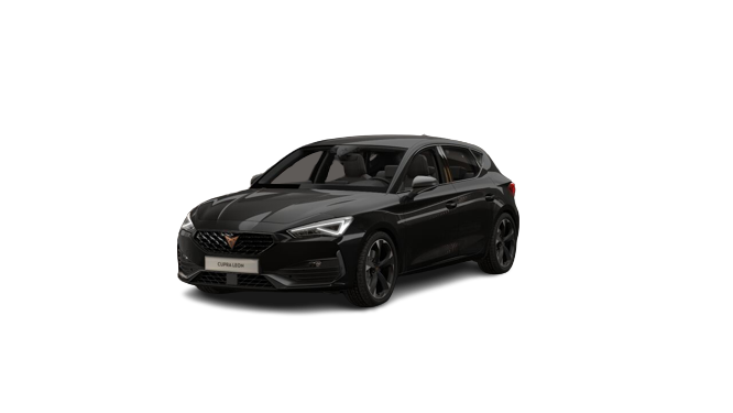 Imagen frontal del modelo de coche Cupra-león-1.5-Etsi-DSG color negro, con cambio manual y con Motor: gasolina 111 kw (150cv)