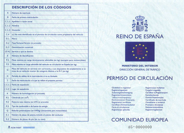 Foto del documento que acredita que un vehículo tiene permiso para circular por cualquier carretera, calle o avenida en todo el territorio español.