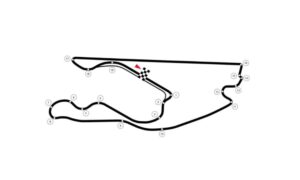 Imagen gráfica en blanco y negro del mapa del circuito de Miami del Gran Premio de Fórmula 1 llamado International Autodrome que tendrá lugar el próximo domingo 7 de mayo de 2023.