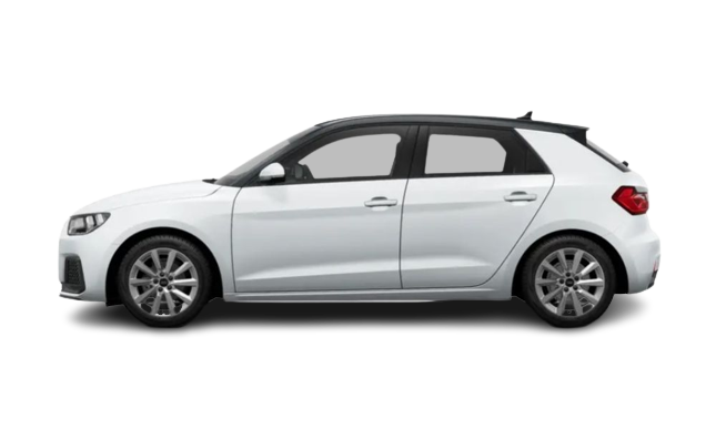 Foto de lado del Audi A1 Sportback acabado Advanced en color blanco con 95 CV. MCR Finance: Compra financiada con servicios incluidos.
