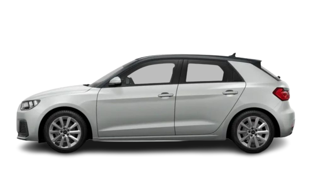 Foto de lado del coche Audi A1 Sportback Advanced gris. MCR Finance: Compra Financiada con Servicios Incluidos por la misma cuota mensual.