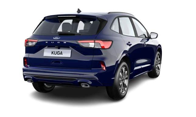 Foto trasera del SUV marca Ford modelo Kuga, acabado Titanium 1.5 Ecoblue de color azul para compra financiada con servicios de Mycaready.