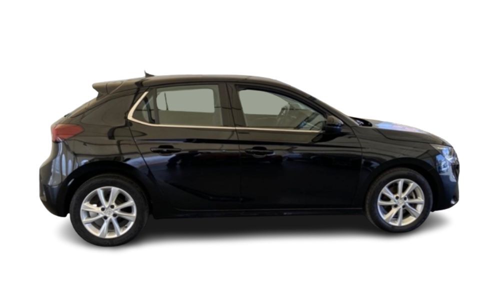 Imagen lateral del coche OPEL CORSA 1.2T XHL Elegance en color negro, cambio manual y un Motor a gasolina de 100CV| Mycaredy Technologies